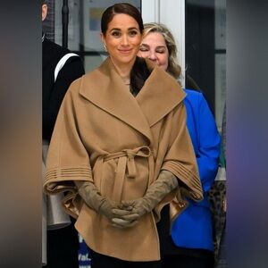 Franco Mirabelli Beige Women's Belted Cape Coat - Variable Size